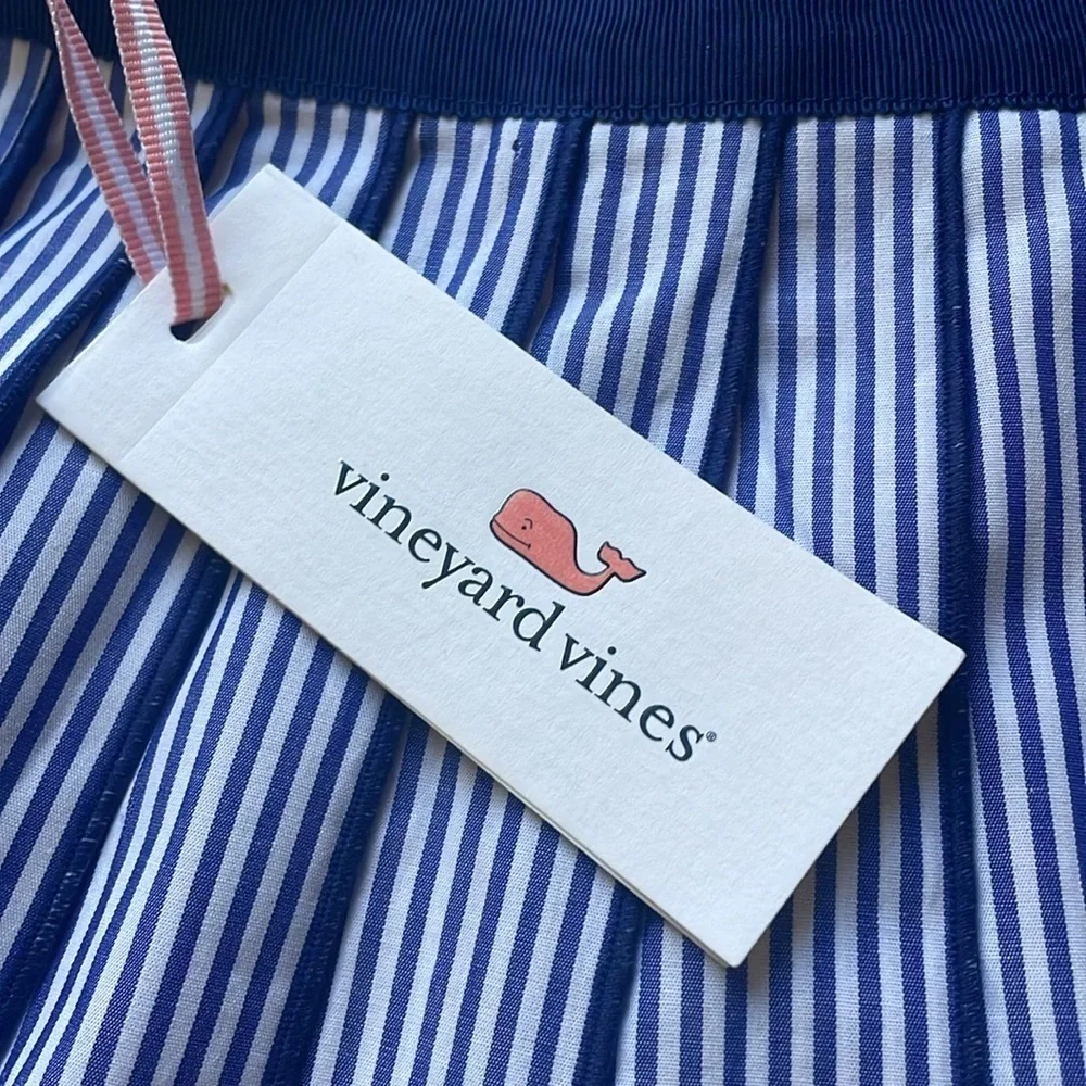 NWT Vineyard Vines Poplin Stripe Pleated A-Line Stripe Skirt Size 0 Blue White
